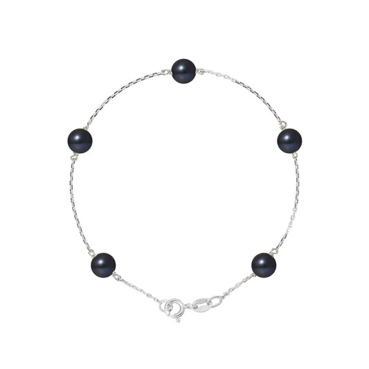 PERLINEA- Bracelet Perles de Culture Ronde 6-7  mm Black Tahiti- Bijou Femme