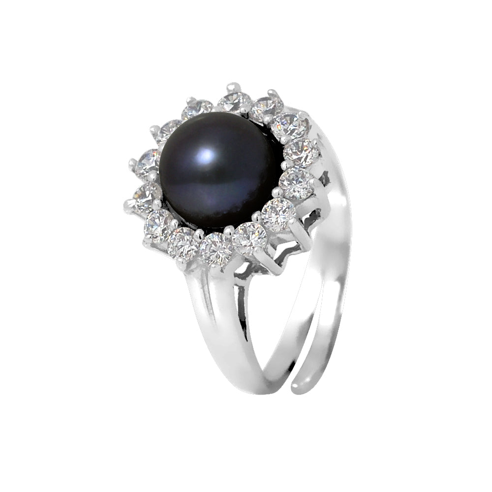 PERLINEA- Bague- Perles de Culture d'Eau douce- Bouton Diamètre 9-10 mm Black Tahiti- Taille R‚glable- Bijou Femme- Argent 925 Millièmes