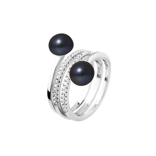 PERLINEA- Toi & Moi Perles de Culture d'Eau Douce Bouton 7-8 mm Black Tahitiÿ- Bijou Femme- Argent 925 Millièmes