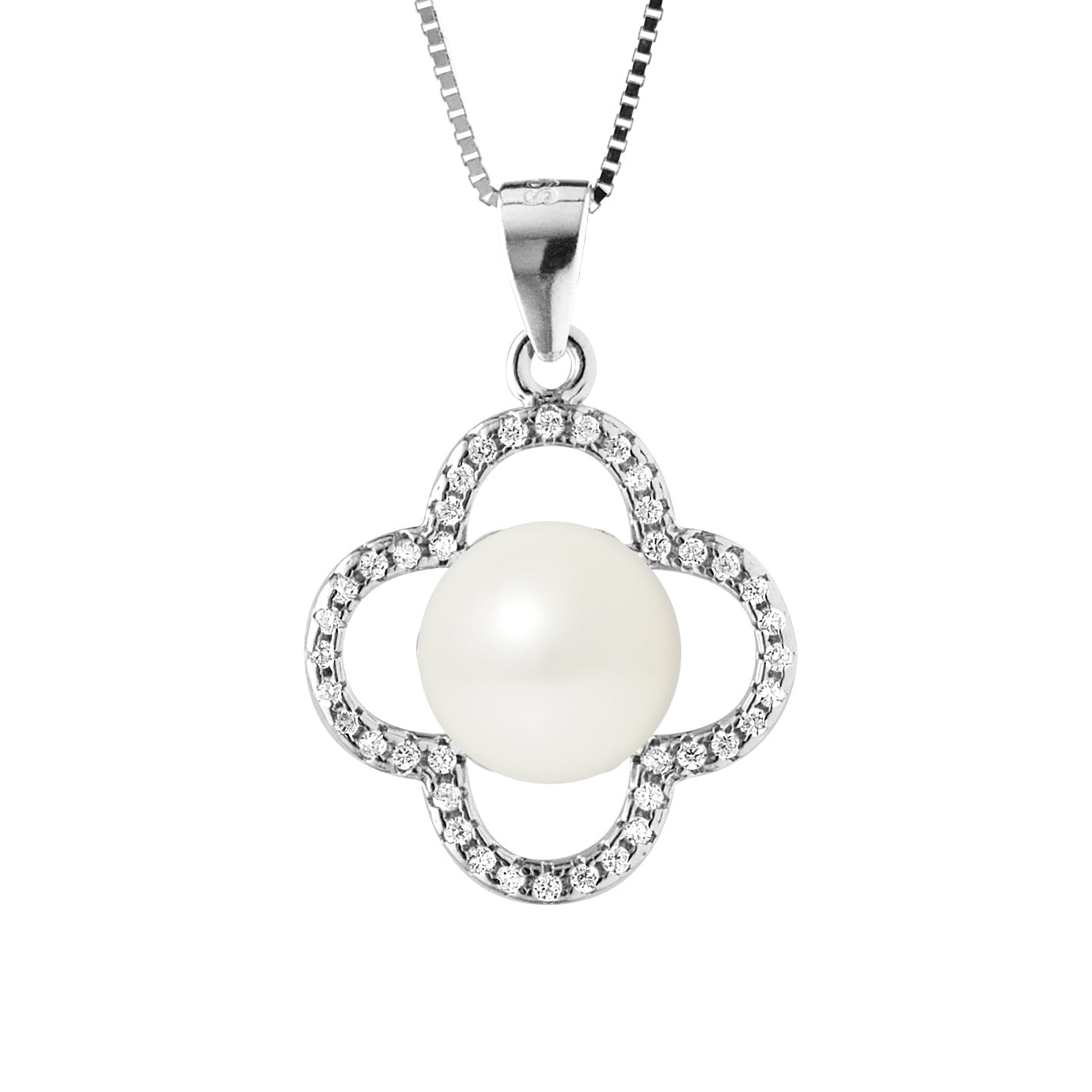 PERLINEA- Collier TrŠfle- Perle de Culture d'Eau Douce- Diamètre 9-10 mm Blanc- Bijou Femme- Argent 925 Millièmes