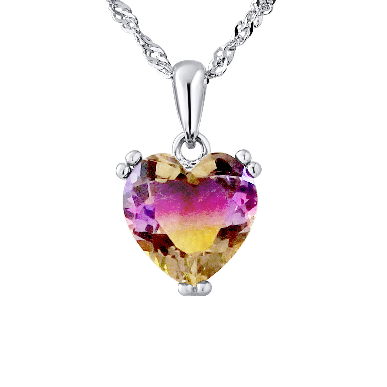 Collier motif "CUR" Pierre en CRYSTAL BICOLORE Violet/Jaune Chaîne Maille Singapour